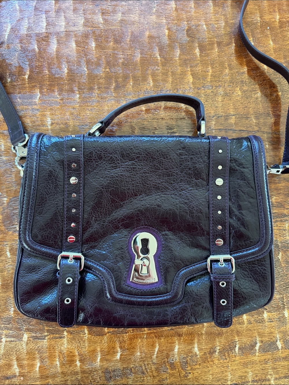 Dark purple NWOT Leather Satchel Bag with Turn-Lock Accent